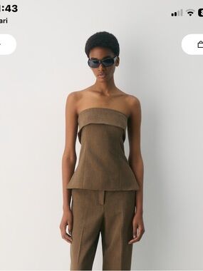 Aritzia Strapless Peplum Tube Top in Brown